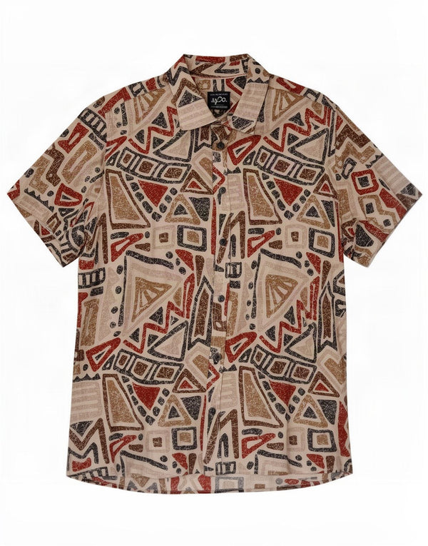 Vintage Mens Short Sleeve Shirt Medium Multicoloured Geometric Viscose