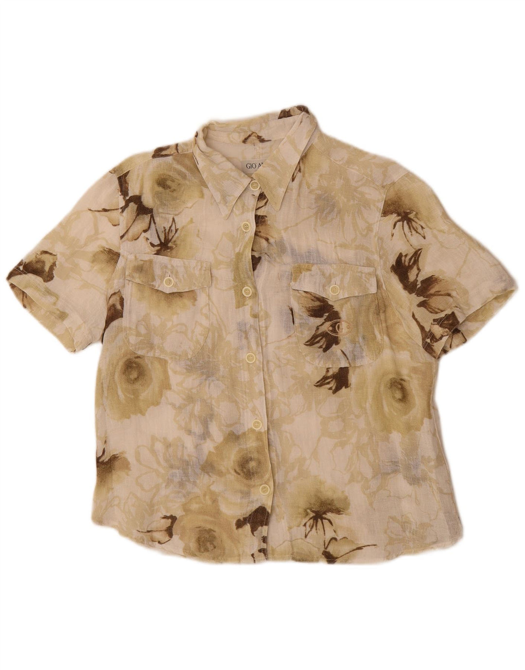 Gio Anna Womens See Through Short Sleeve Shirt IT 44 Medium Beige Floral