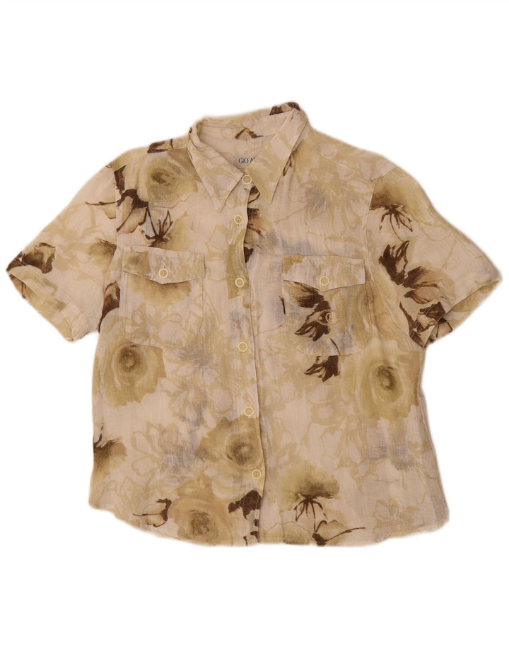 Gio Anna Womens See Through Short Sleeve Shirt IT 44 Medium Beige Floral