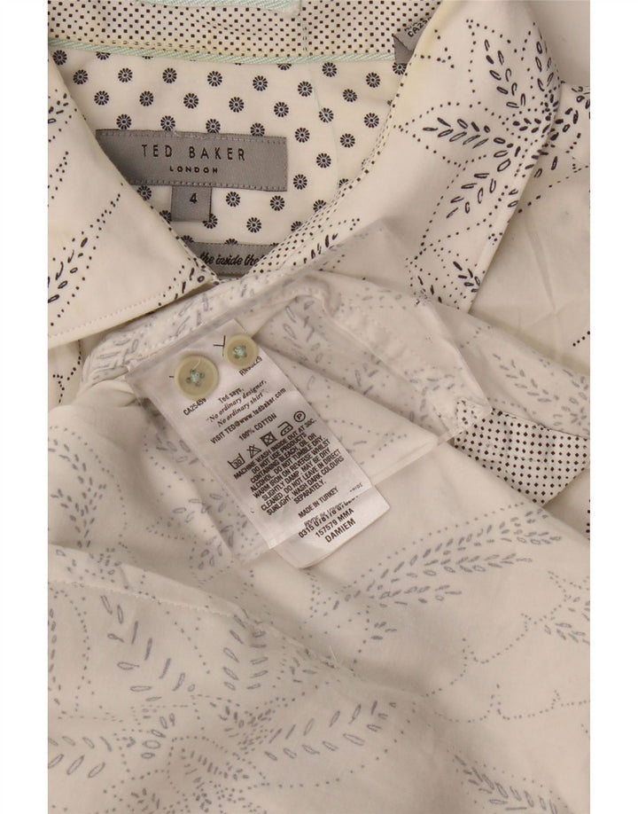 TED BAKER Mens Short Sleeve Shirt Size 4 Large White Floral Cotton