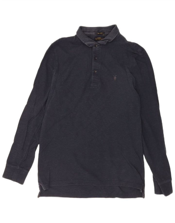 All Saints Mens Long Sleeve Polo Shirt Medium Navy Blue Cotton