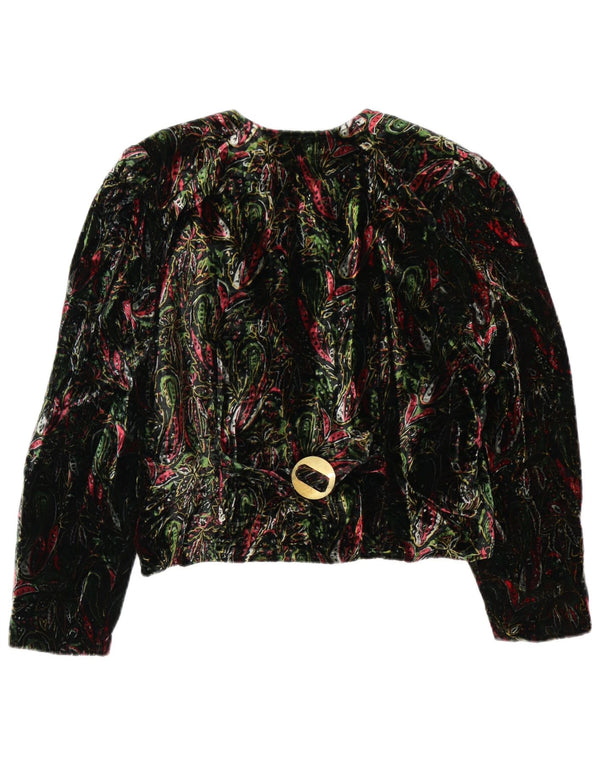 Vintage Womens Crop 4 Button Blazer Jacket UK 12 Medium Green Floral Retro
