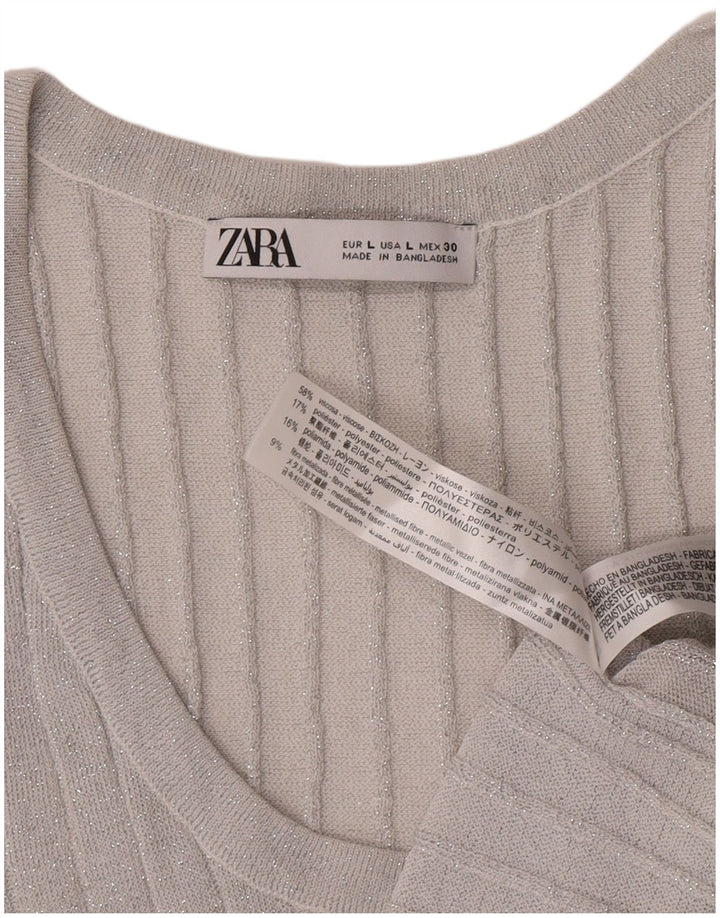 Zara Womens Vest Top UK 14 Large Silver Flecked Viscose