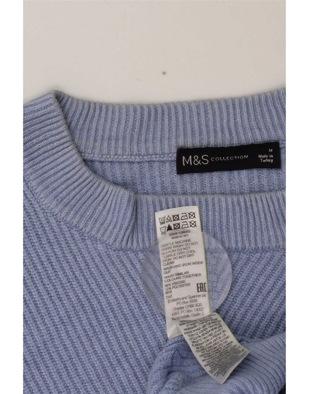 MARKS & SPENCER Damen Crop Pullover mit Rundhalsausschnitt, UK 14, Mittelblau