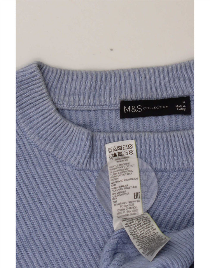 MARKS & SPENCER Damen Crop Pullover mit Rundhalsausschnitt, UK 14, Mittelblau