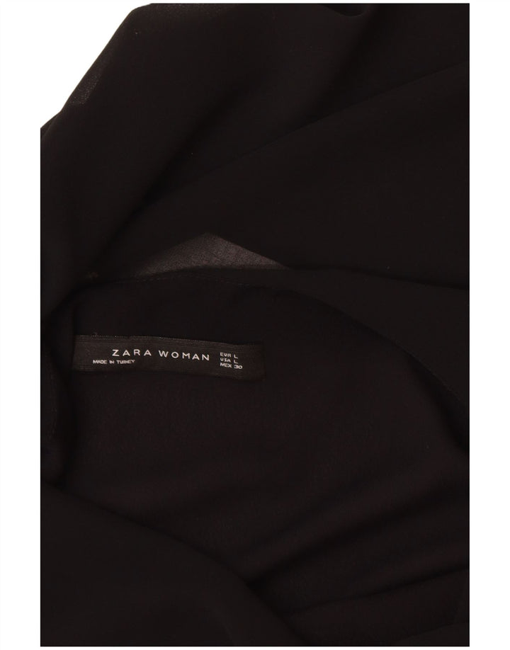 ZARA Womens Long Sleeve Blouse Top UK 14 Large Black Polyester