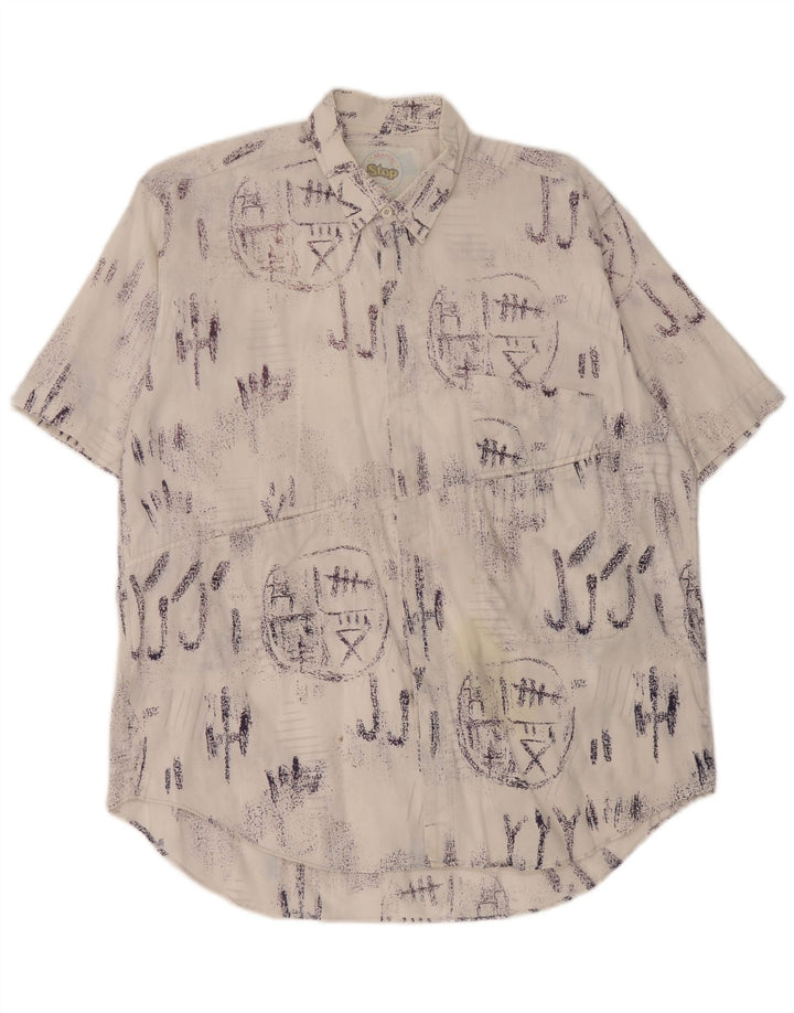 Vintage Mens Graphic Short Sleeve Shirt Large White Cotton