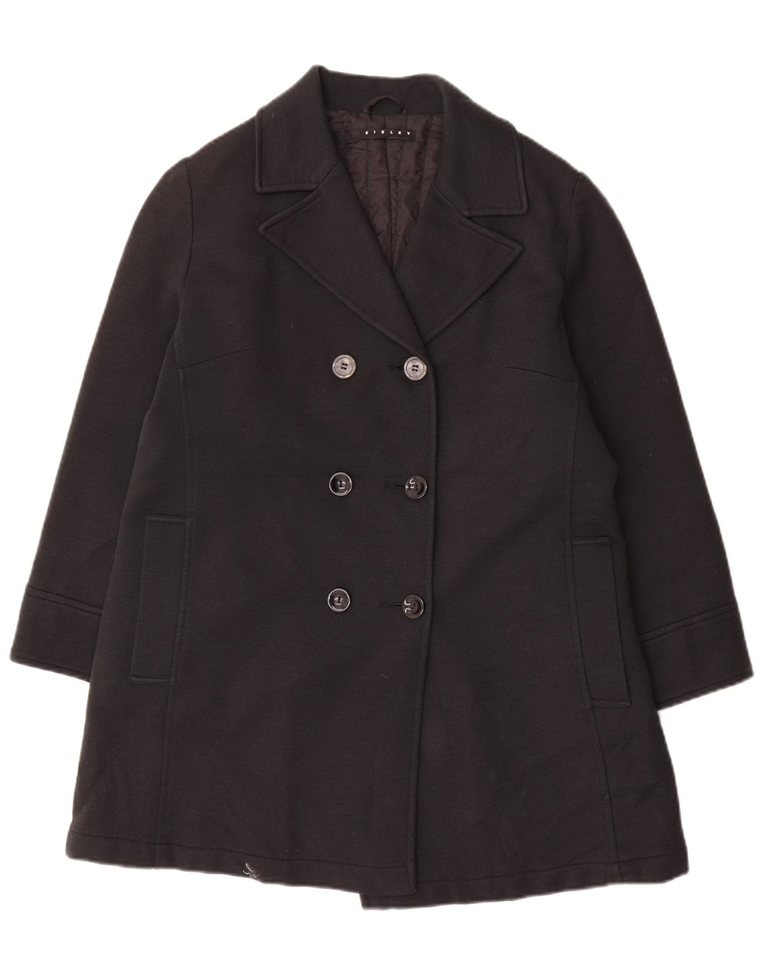Sisley Womens Double Breasted Coat UK 14 Medium Black