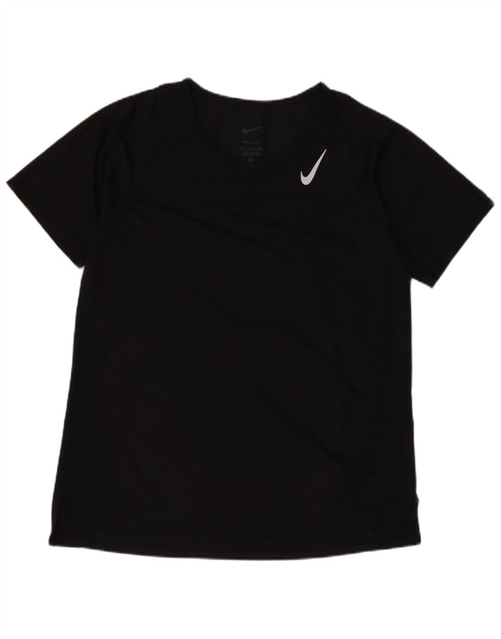 Nike Dame Dri Fit T-Shirt Top UK 10 Small Black Polyester