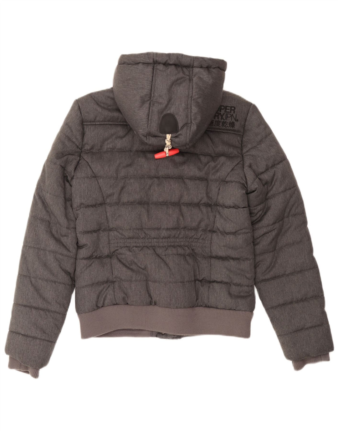 SUPERDRY Womens Graphic Hooded Padded Jacket UK 14 Large Grey Polyester