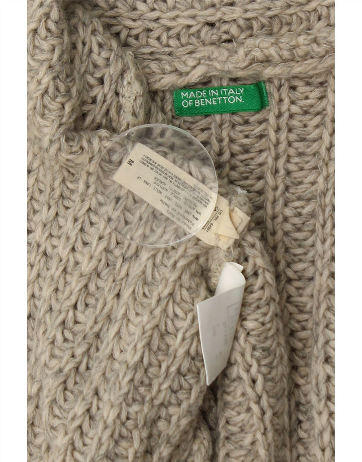 Benetton Womens Open Cardigan Sweater UK 14 Medium Grey Uld