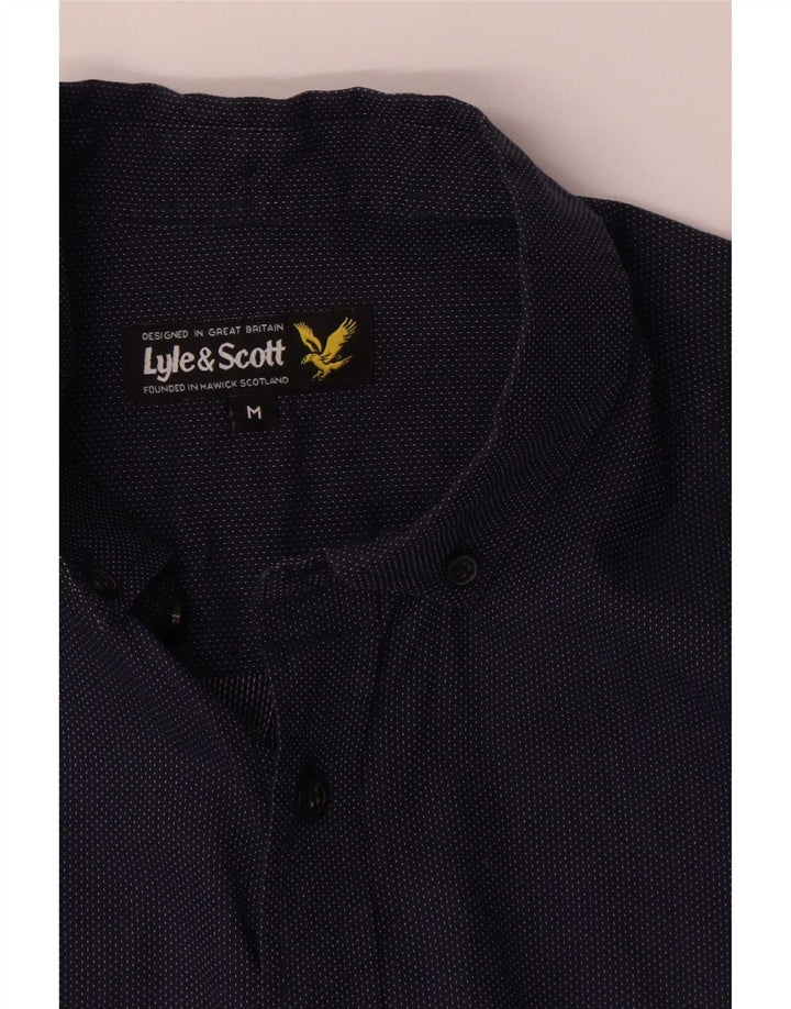 Lyle & Scott Mens Shirt Medium Navy Blue Spotted Cotton