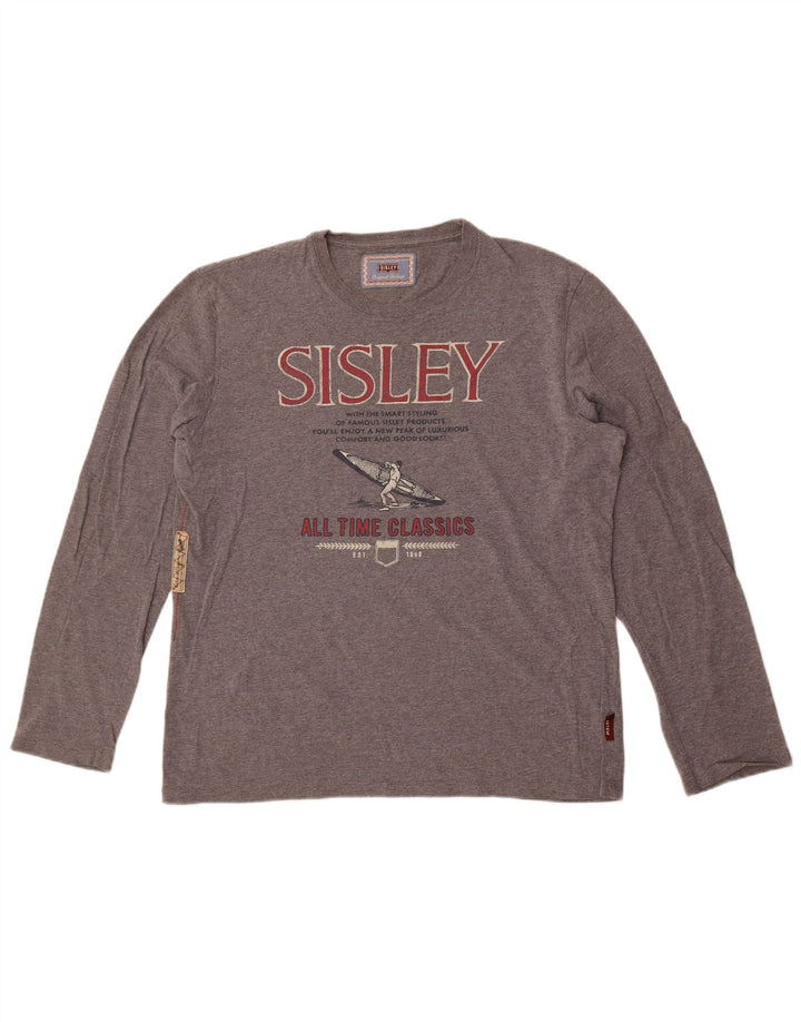 Sisley Mens Graphic Top Long Sleeve Medium Grey Cotton