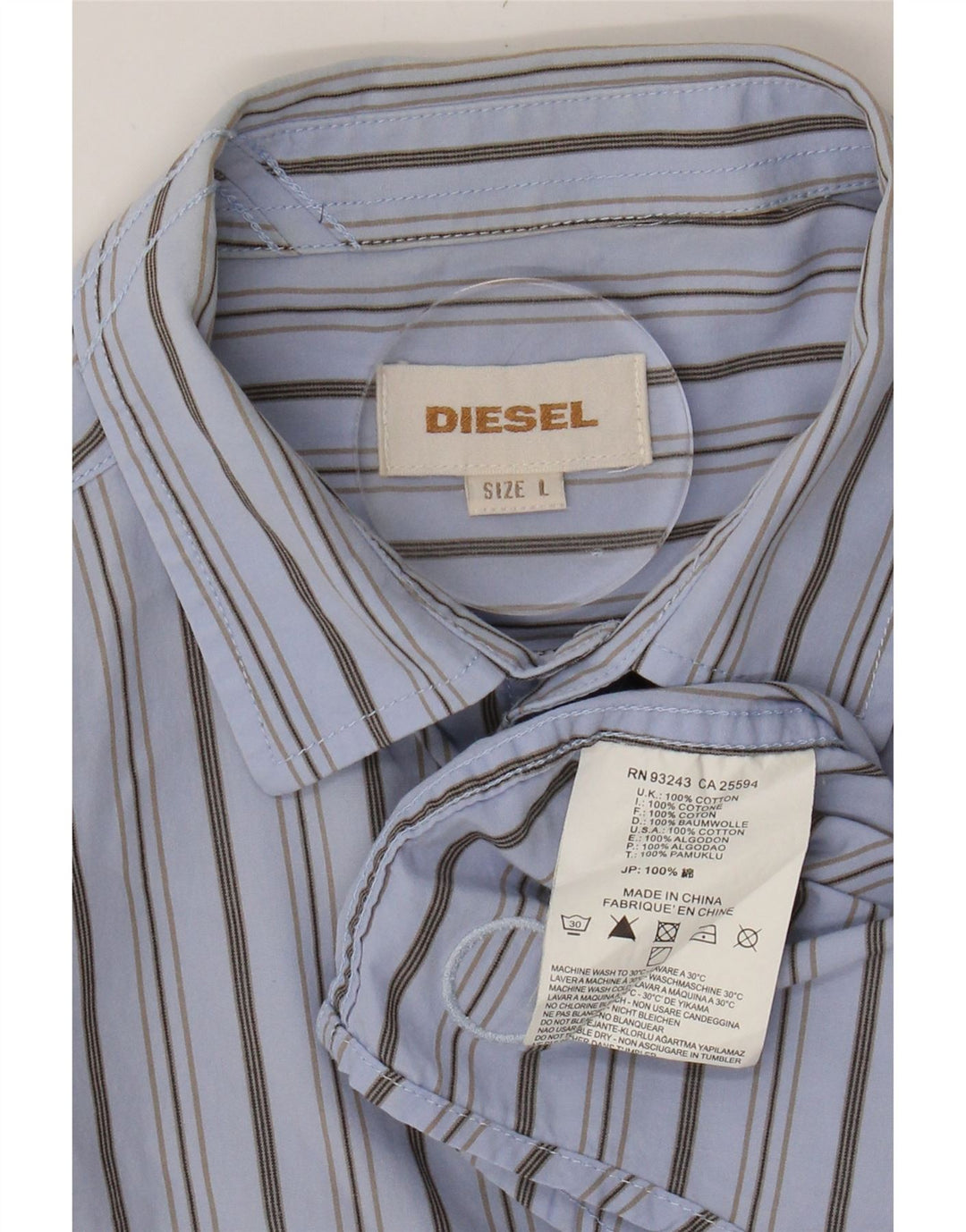 DIESEL Mens Shirt Large Blue Striped Cotton