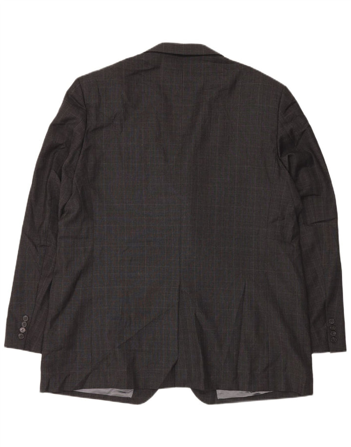 Marks & Spencer Mens Long 3 Button Blazer Jacket UK 48 2XL Grey Check