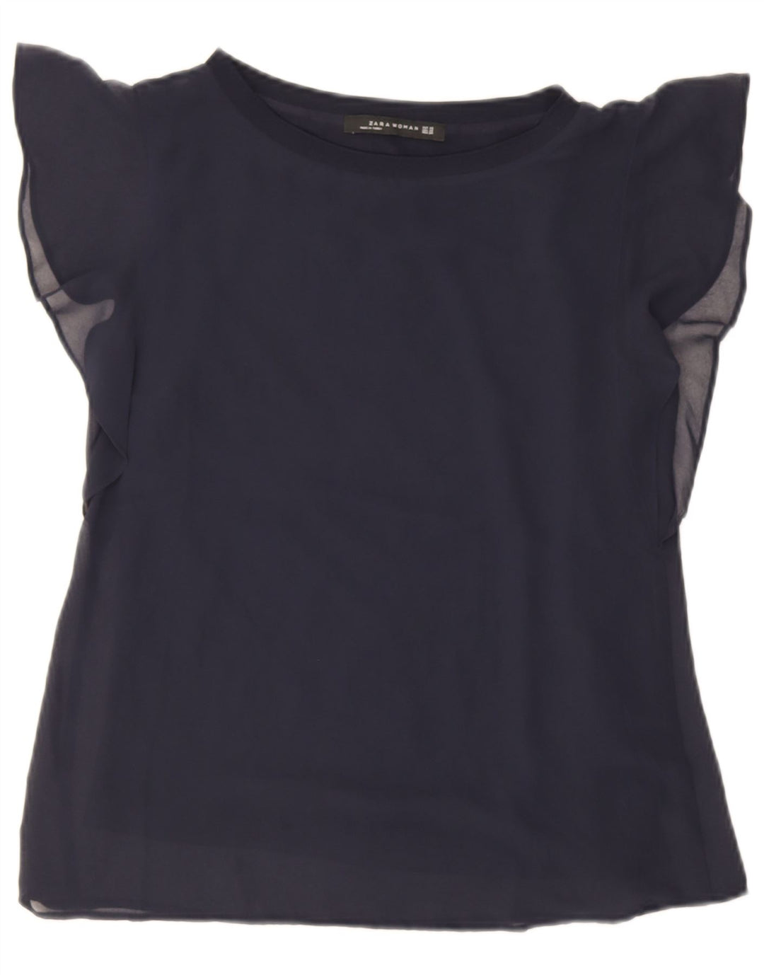 Zara Dame Oversized Bluse Top UK 6 XS Navy Blue Viscose