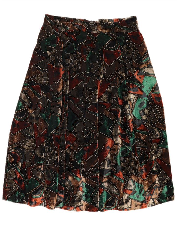 Vintage Damen Samt ausgestellter Rock W28 Medium Mehrfarbig Geometrisch