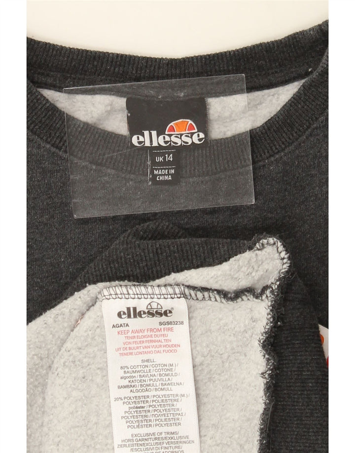 ELLESSE Womens Graphic Sweatshirt Jumper UK 14 Large Grey Cotton Vintage Ellesse and Second-Hand Ellesse from Messina Hembry 