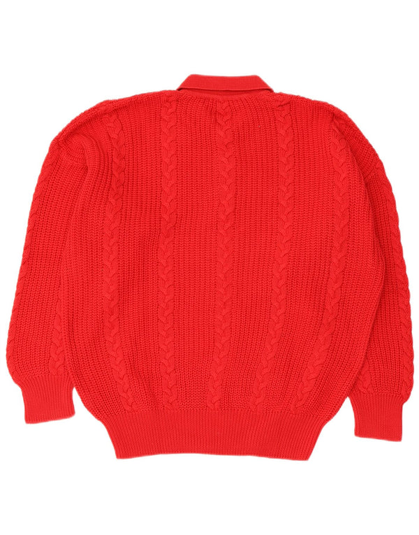 Vintage Mens Polo Neck Jumper Sweater Large Red Cotton