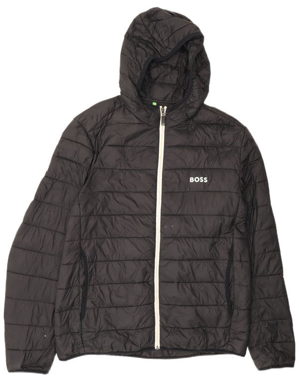 Hugo Boss Chaqueta acolchada con capucha para hombre UK 44 2XL Poliamida negra