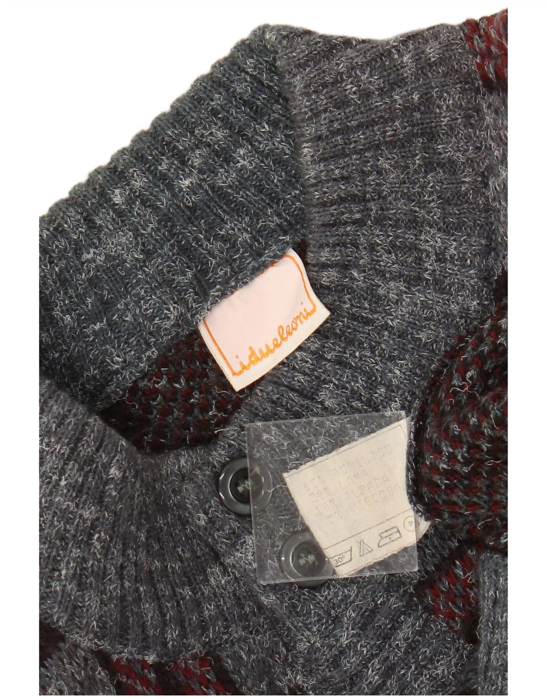 Vintage Mens Cardigan Sweater Medium Grey Plaid Acrylic