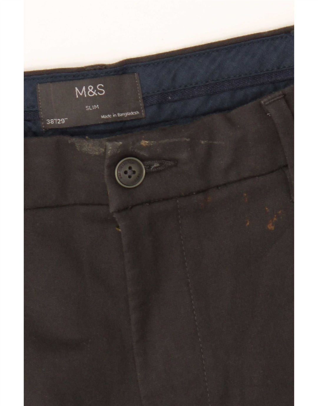 Marks & Spencer Herre Slim Chino Bukser W38 L29 Grå Bomuld