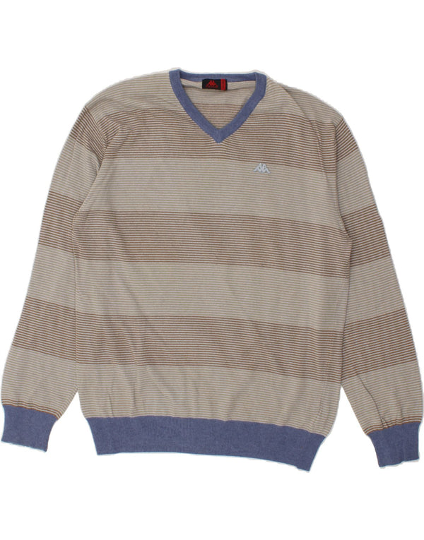 KAPPA Herre V-hals sweater 2XL Gråstribet Merinould