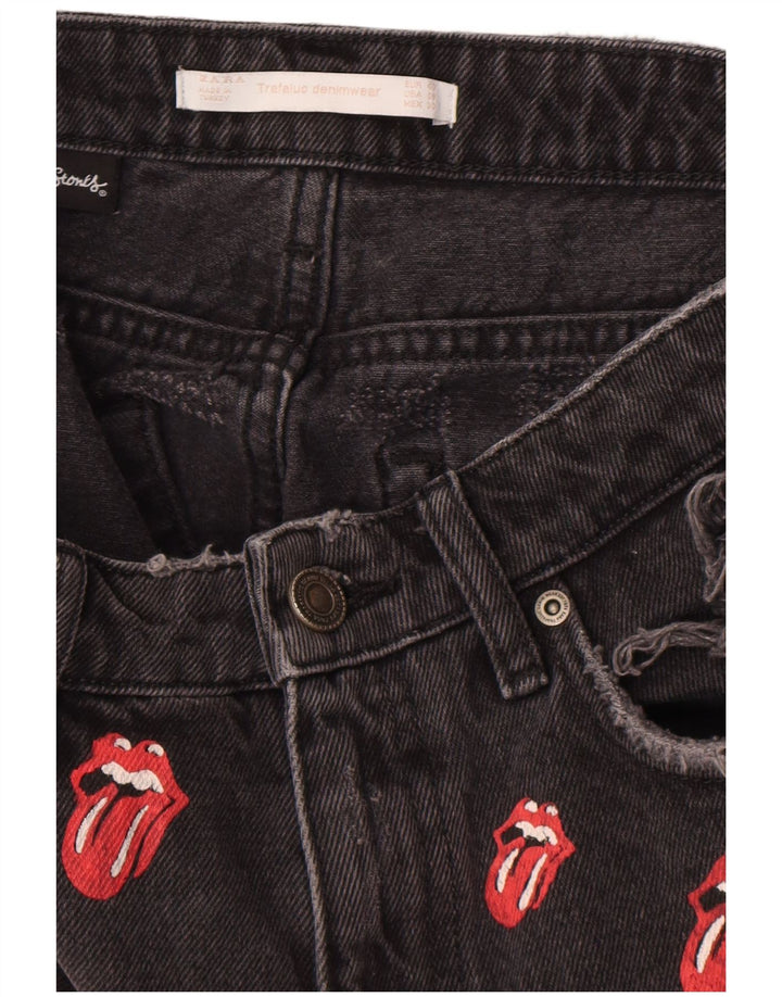 Zara Womens Graphic Distressed Denim Shorts EU 40 Medium W30 Black
