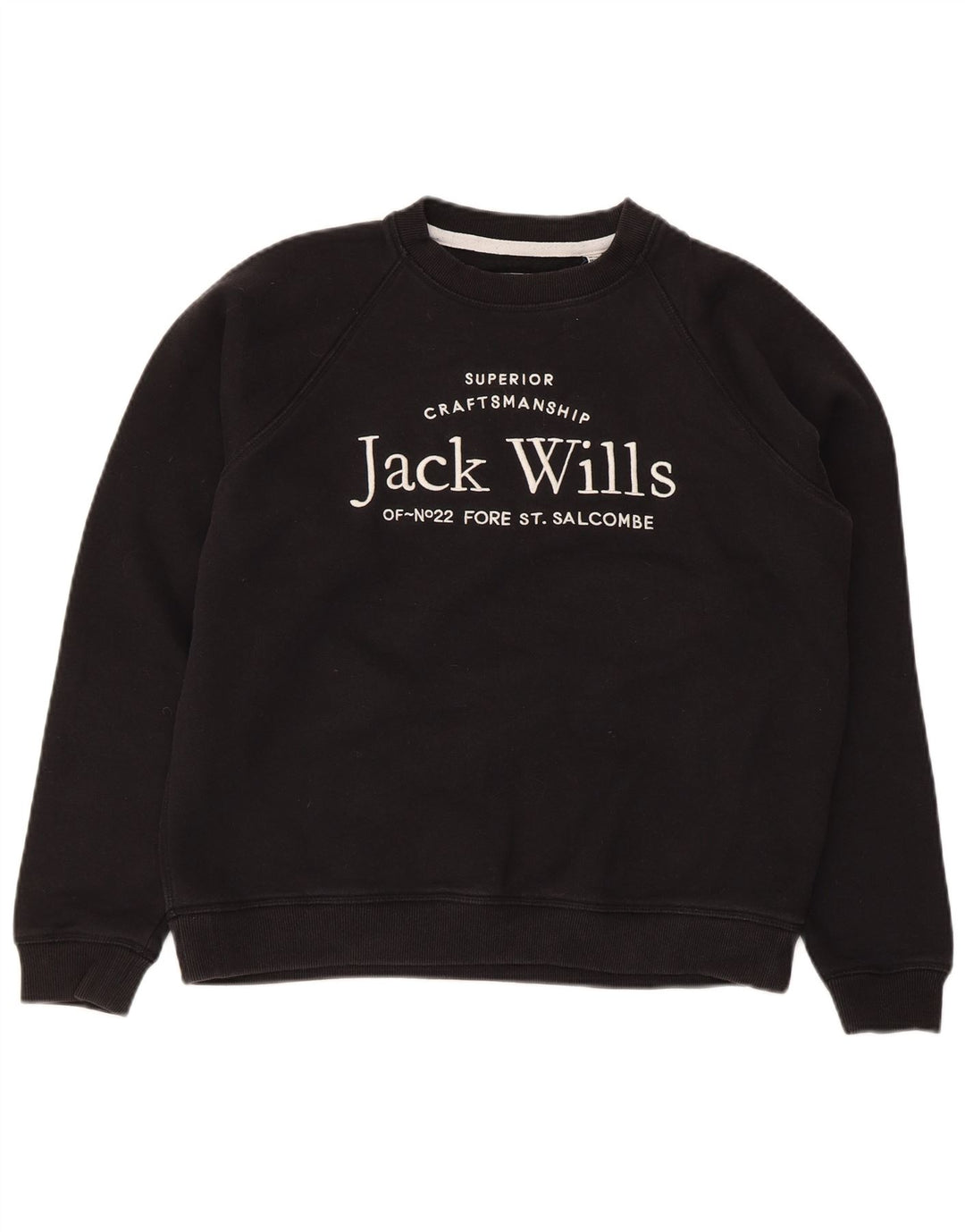 Jack Wills Womens Graphic Sweatshirt Jumper UK 12 Medium Black Cotton