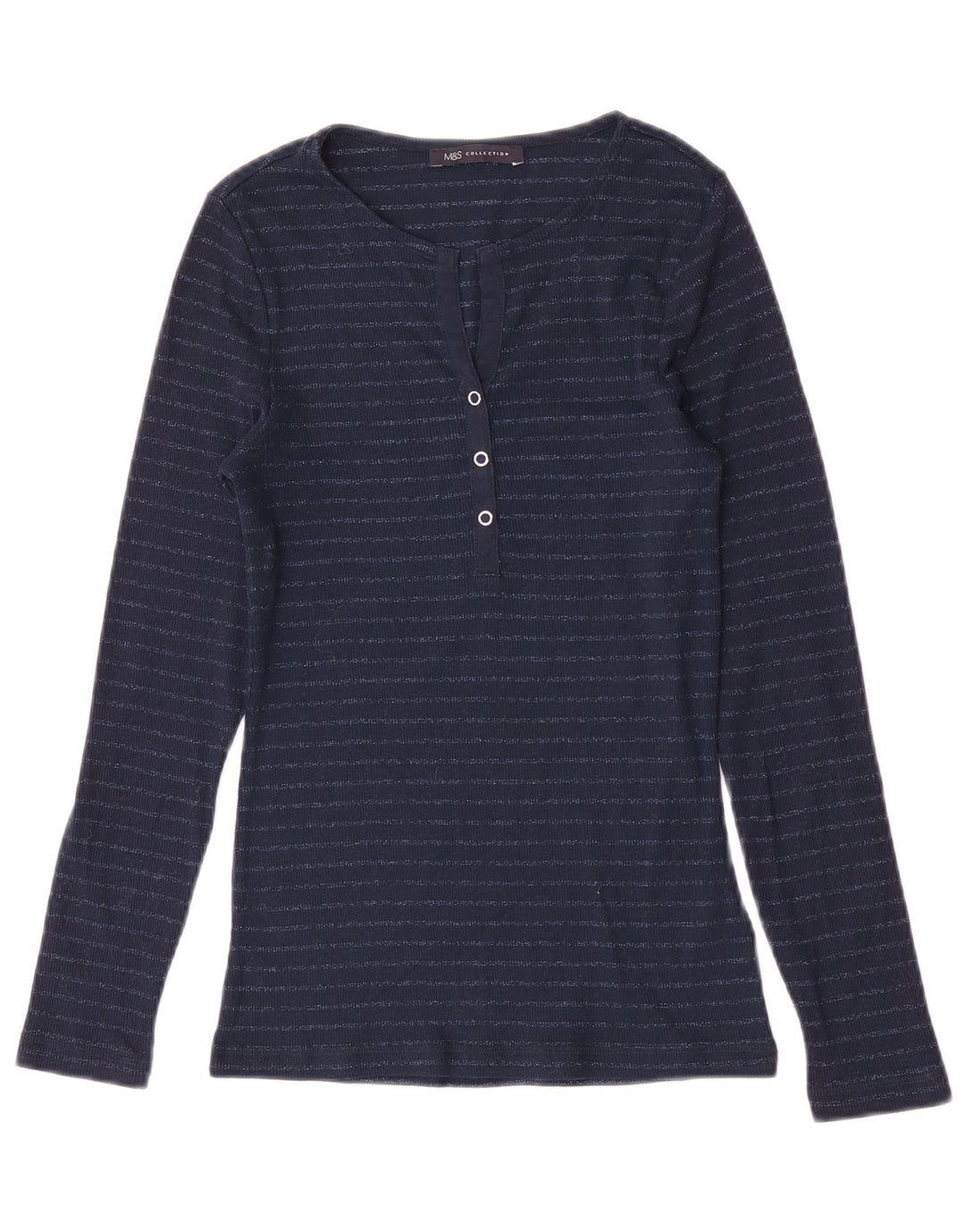 Marks & Spencer Damen Top Langarm UK 8 Small Marineblau gestreift