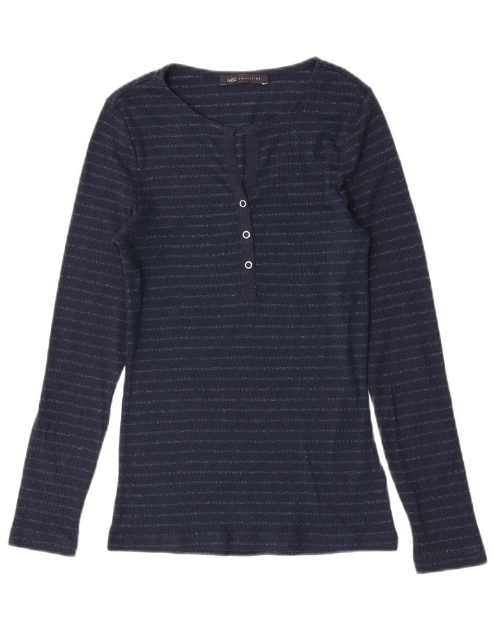 Marks & Spencer Damen Top Langarm UK 8 Small Marineblau gestreift