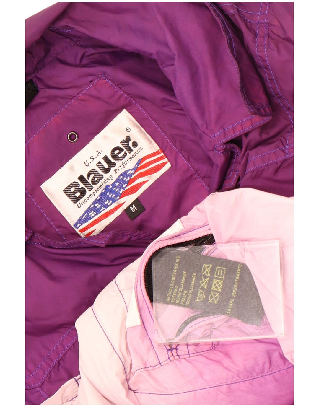 Blauer Damen-Utility-Jacke UK 12 Mittellila Colourblock-Polyamid