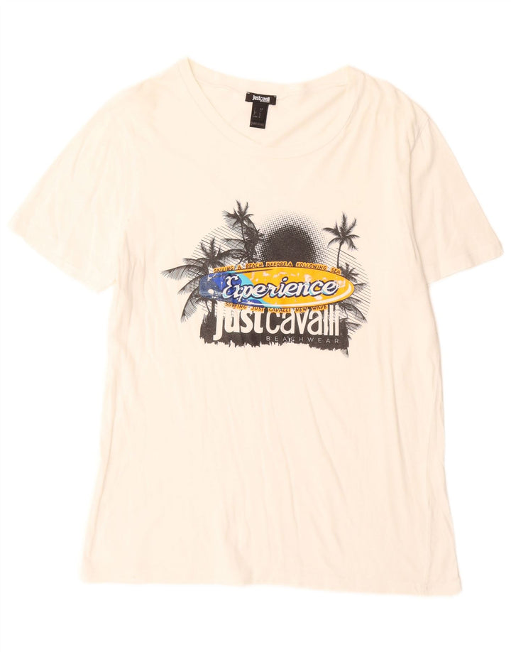 Just Cavalli Mens Graphic T-Shirt Top Large White Cotton