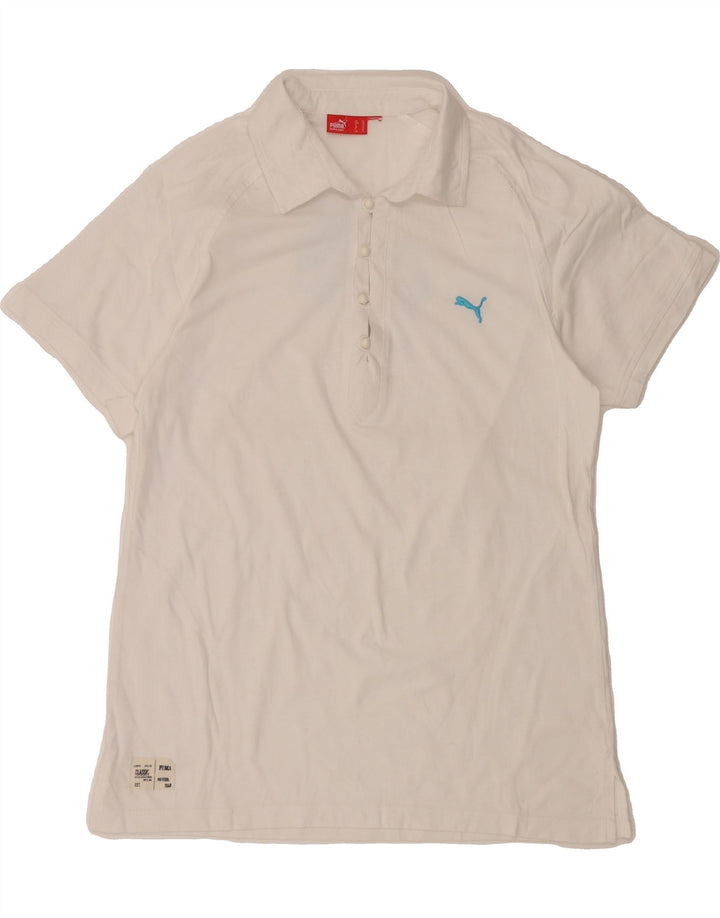 PUMA Womens Graphic Polo Shirt UK 16 Large White Vintage Puma and Second-Hand Puma from Messina Hembry 
