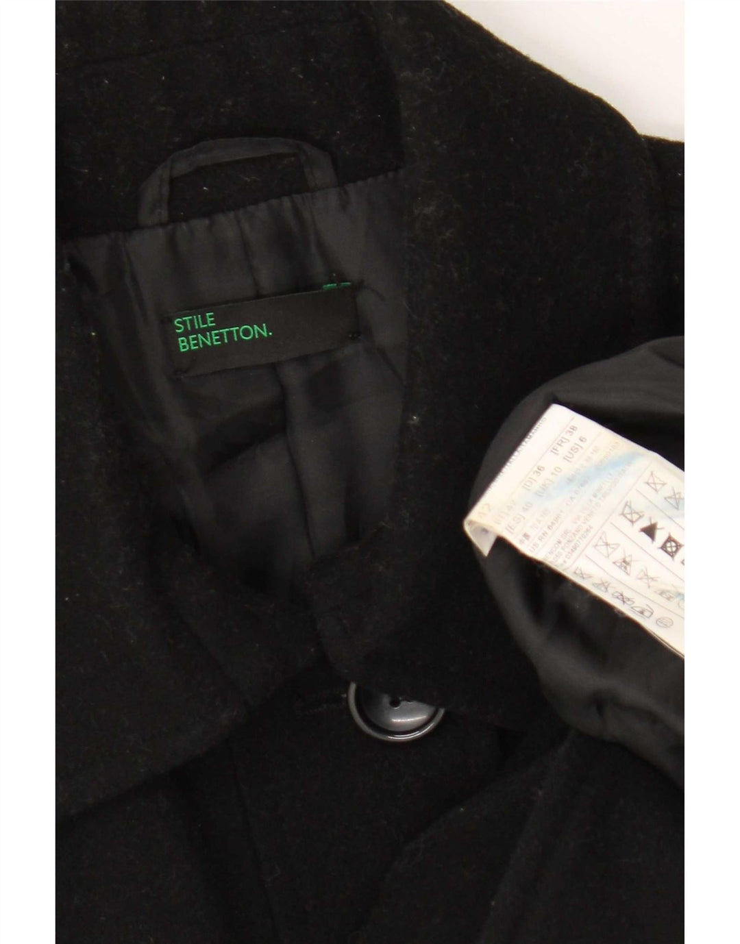 Женское пальто Benetton UK 10 маленькое, черное, шерстяное