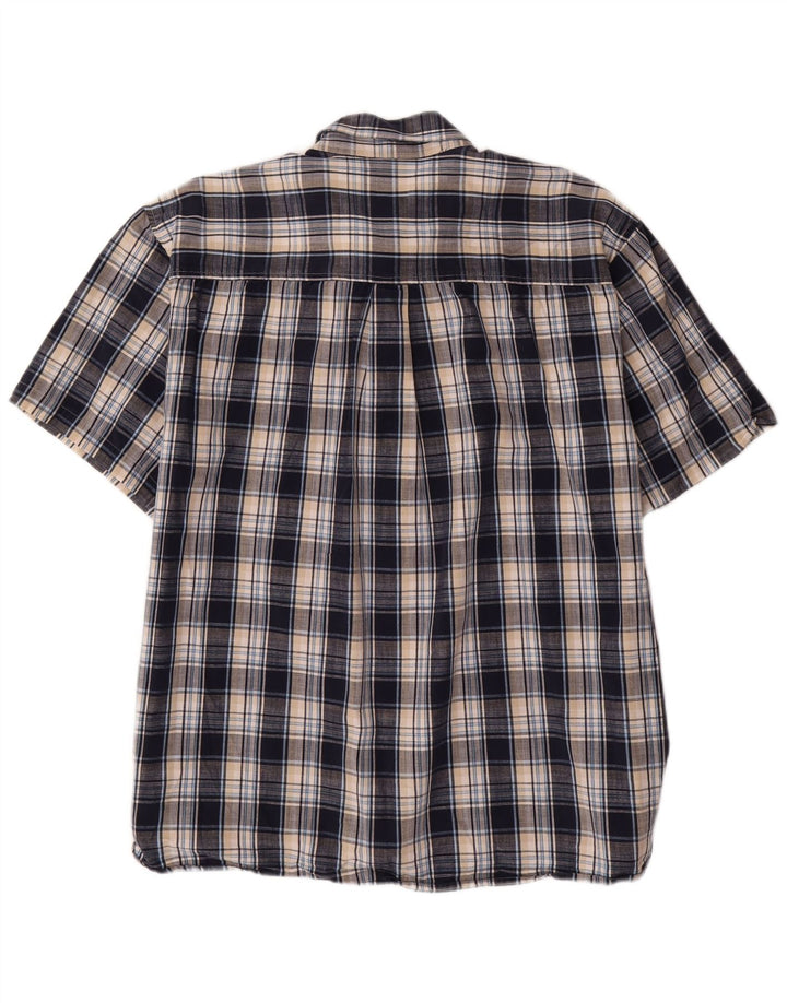 IZOD Mens Short Sleeve Shirt XL Navy Blue Check Cotton