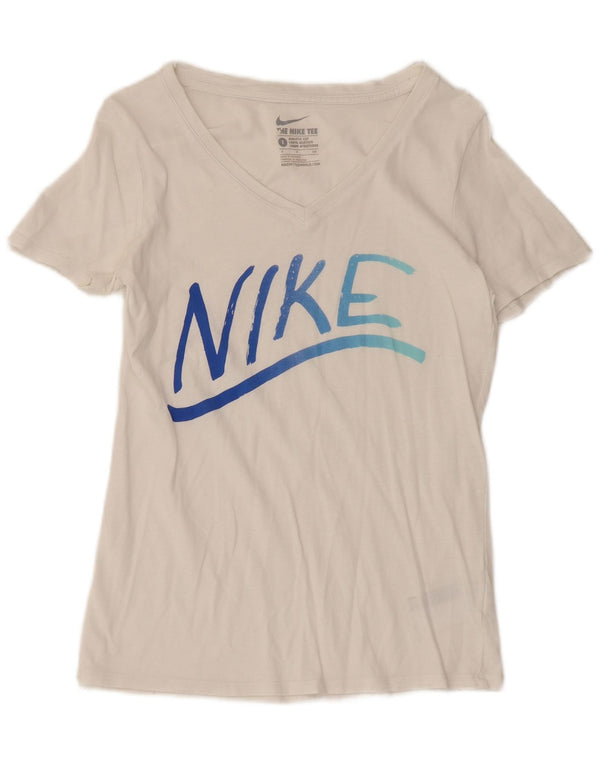 Nike Camiseta gráfica de corte atlético para mujer UK 10 Small White Cotton