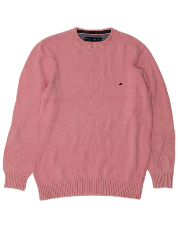 Tommy Hilfiger Mens Crew Neck Jumper Sweater Small Pink Cotton