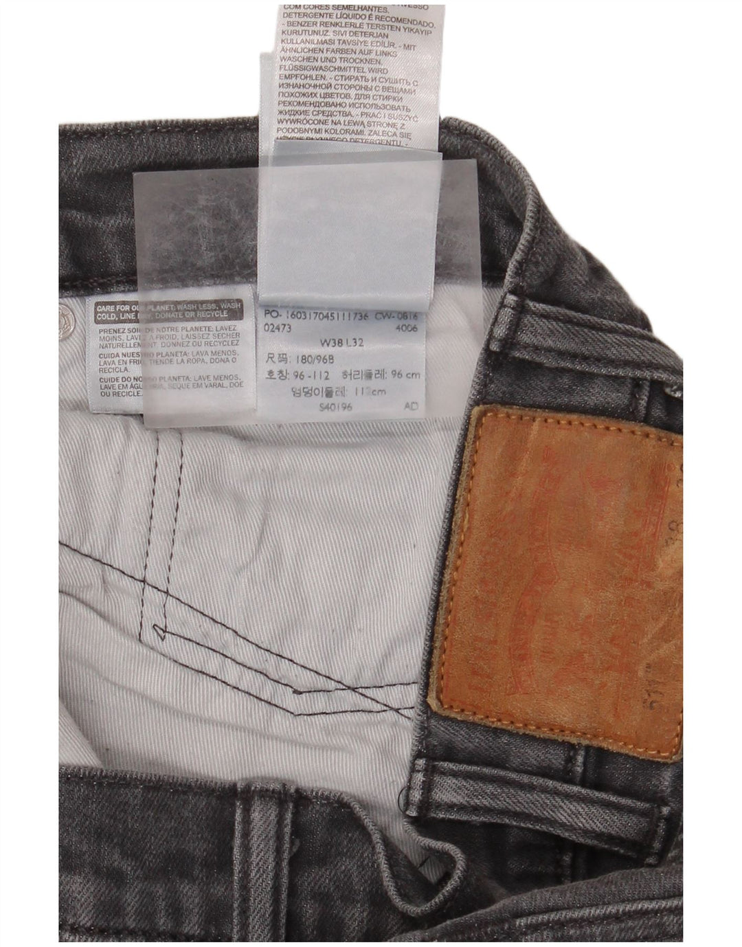 Levi's Mens 511 Slim Jeans W38 L32 Grey Cotton