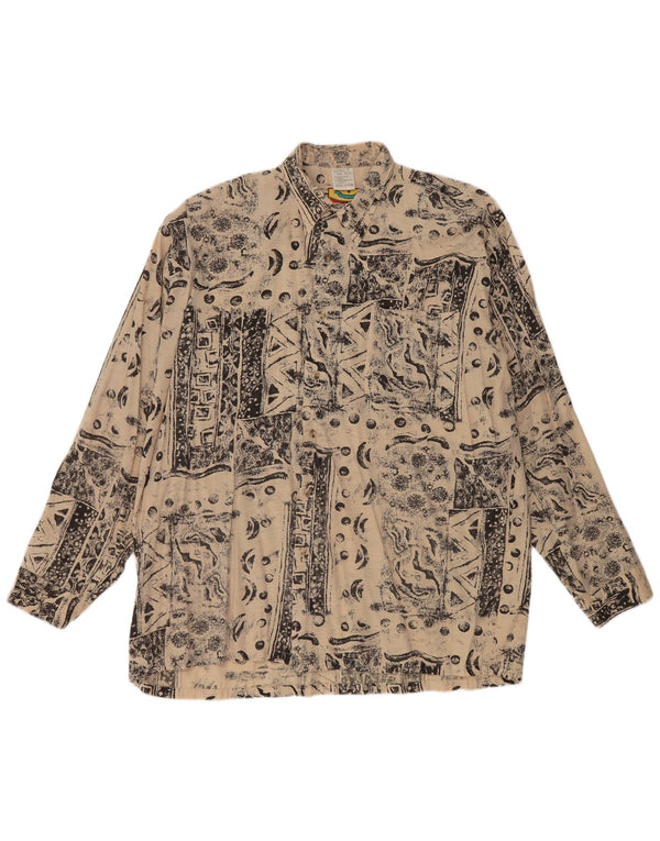 Vintage Mens Shirt Size 41/42 16 1/2 Large Beige Geometric Viscose
