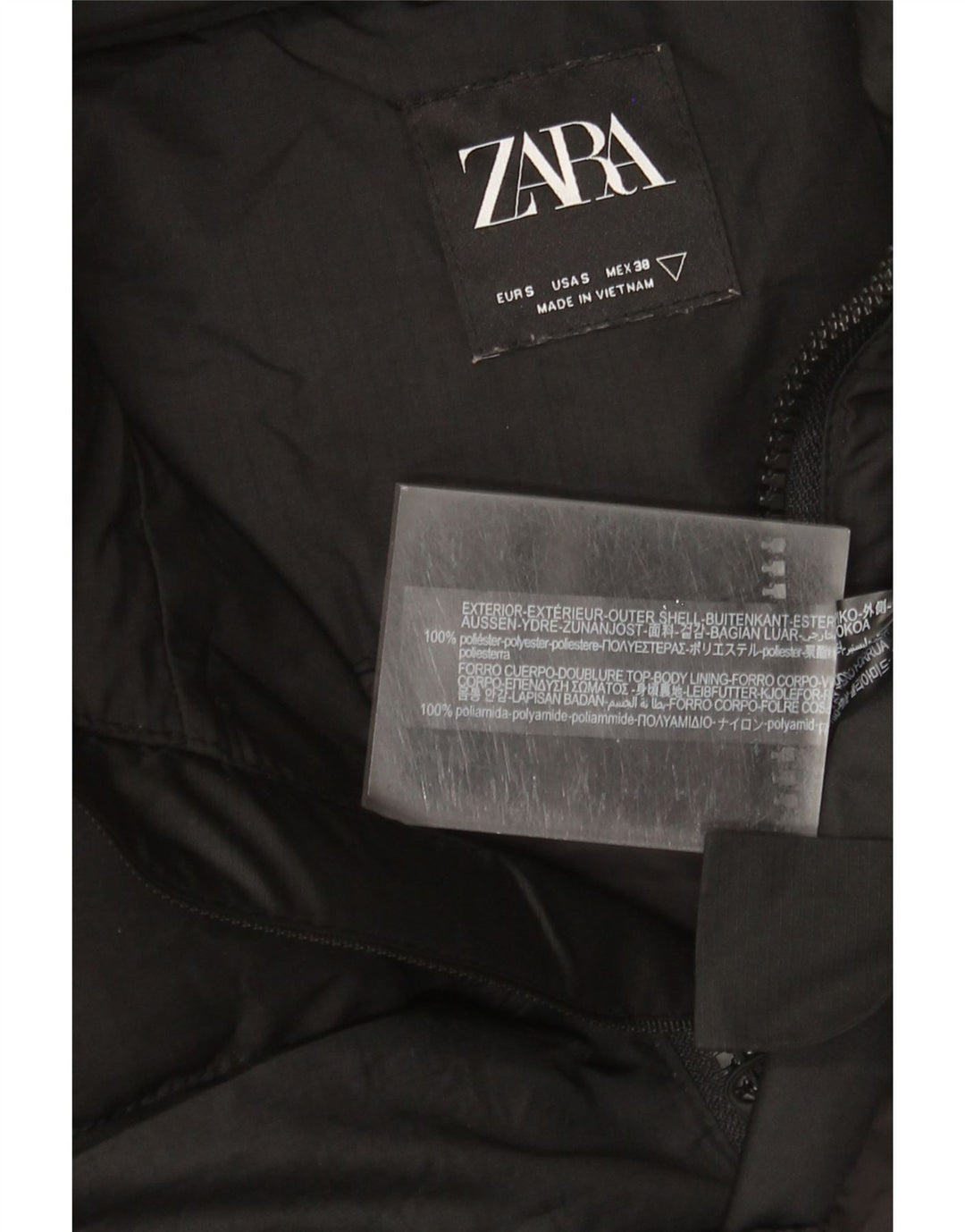 ZARA Mens Hooded Loose Fit Padded Jacket UK 36 Small Black Polyester