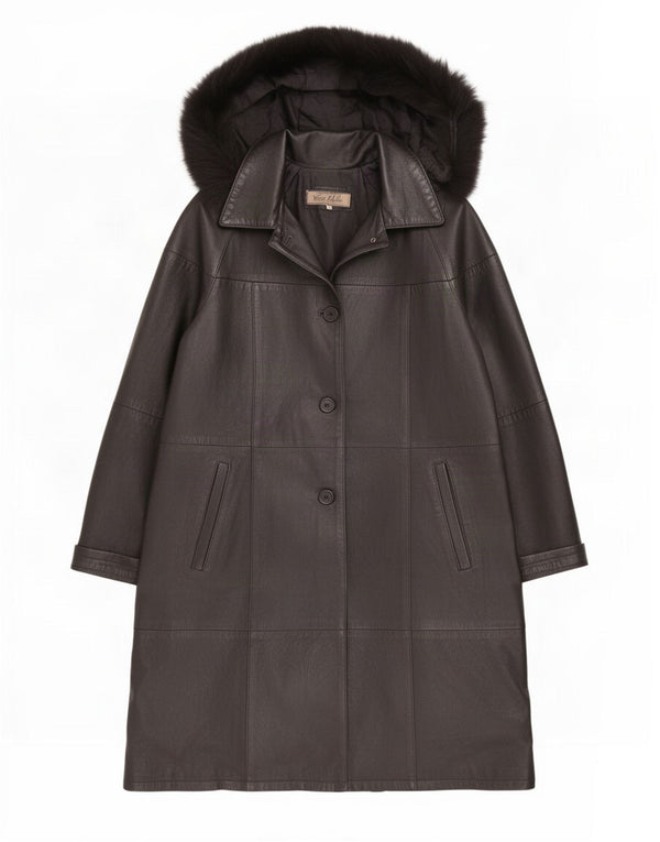 manteau en cuir à capuche femme vintage IT 44 Medium Black