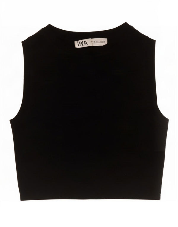 Zara Womens Crop Vest Top UK 8 Small Black Viscose