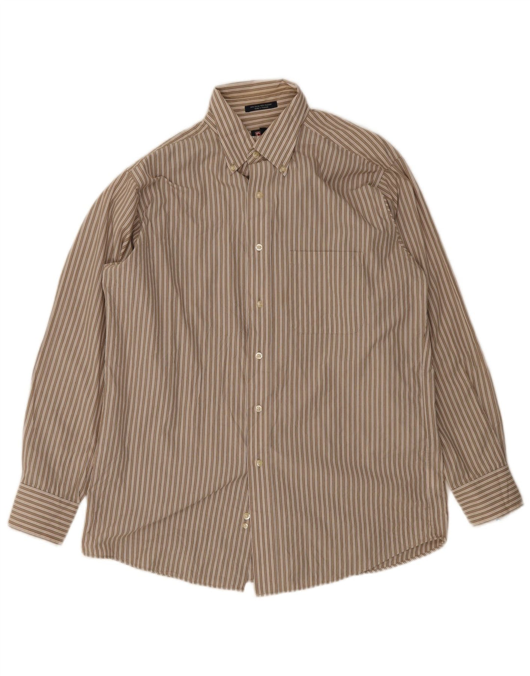 Chaps Mens Shirt Size 15 15 1/2 Medium Brown Pinstripe Cotton
