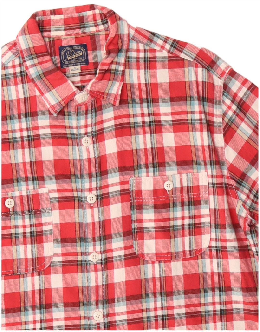 J. CREW Mens Flannel Shirt Large Red Check Cotton