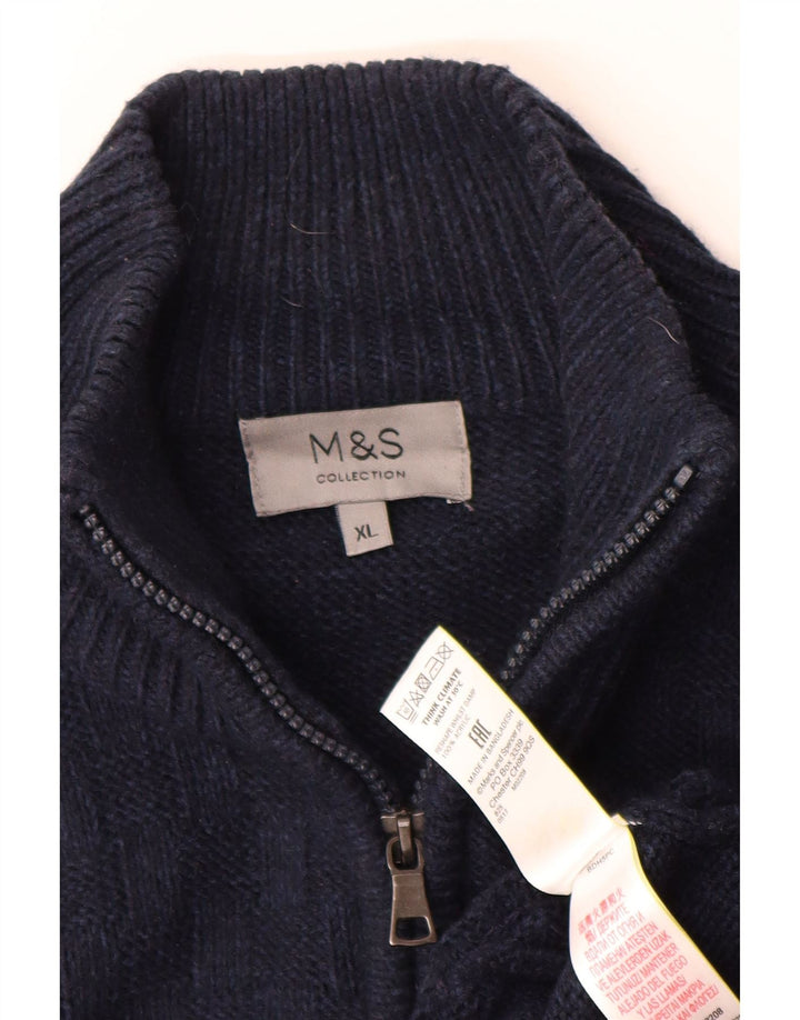 Marks & Spencer Mens Full Zip Cardigan Sweater XL Navy Blue Acrylic