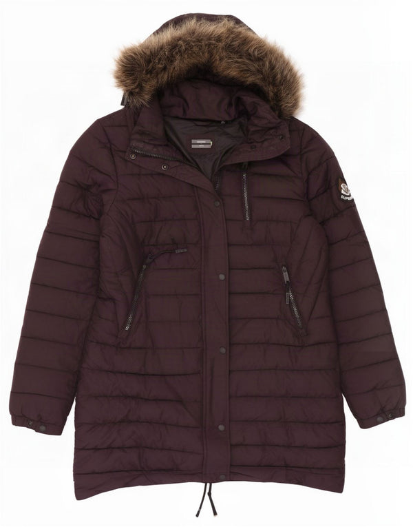 Superdry Abrigo acolchado con capucha para mujer UK 42 Poliéster burdeos medio