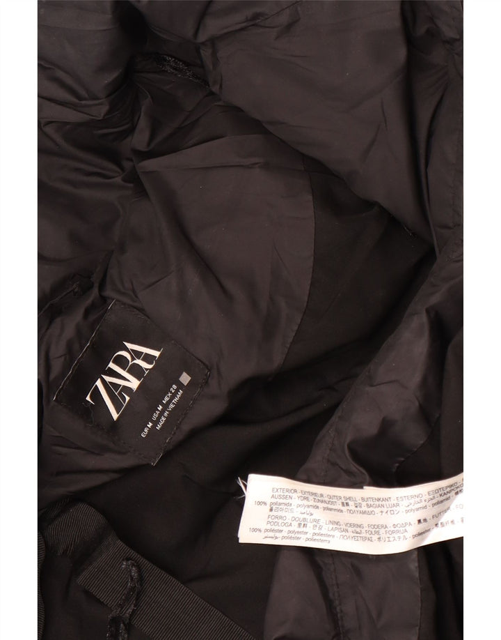 Женское длинное стеганое пальто с капюшоном Zara UK 14, средний черный из полиамида