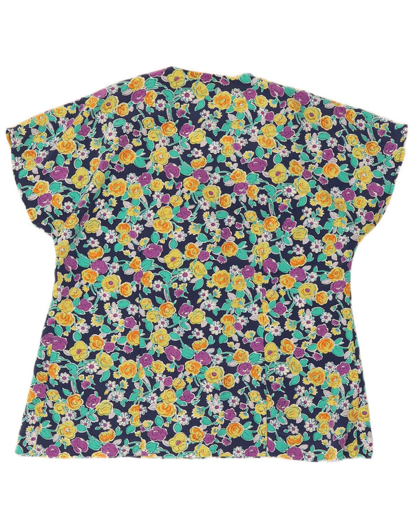 Bluză vintage cămașă cu mânecă scurtă pentru femei UK 16 mare, multicoloră, florală