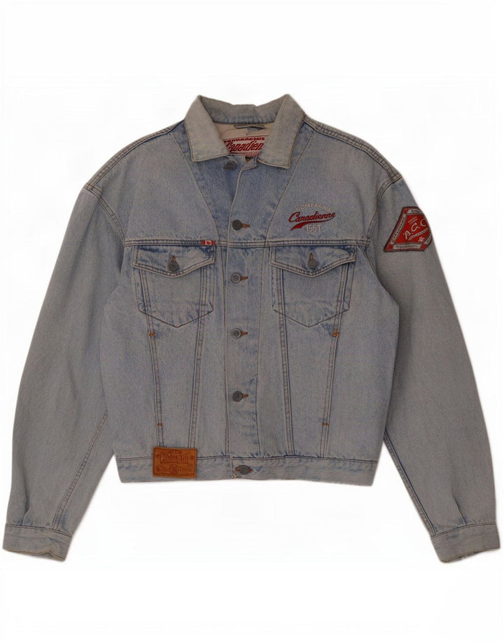 Compagnie Canadienne Mens Graphic Denim Jacket UK 38 Medium Blue